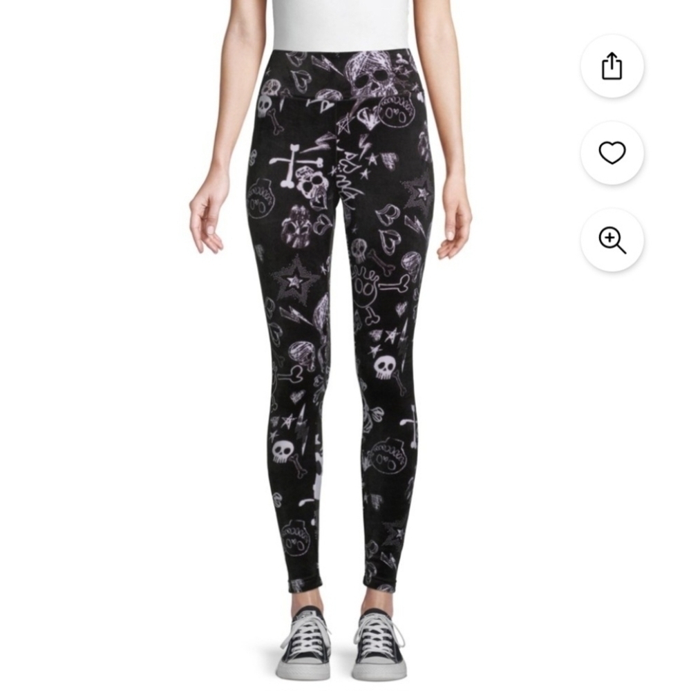 No Bounderies Juniors Size Large L 11-13 Black Halloween Velour Leggings Skull